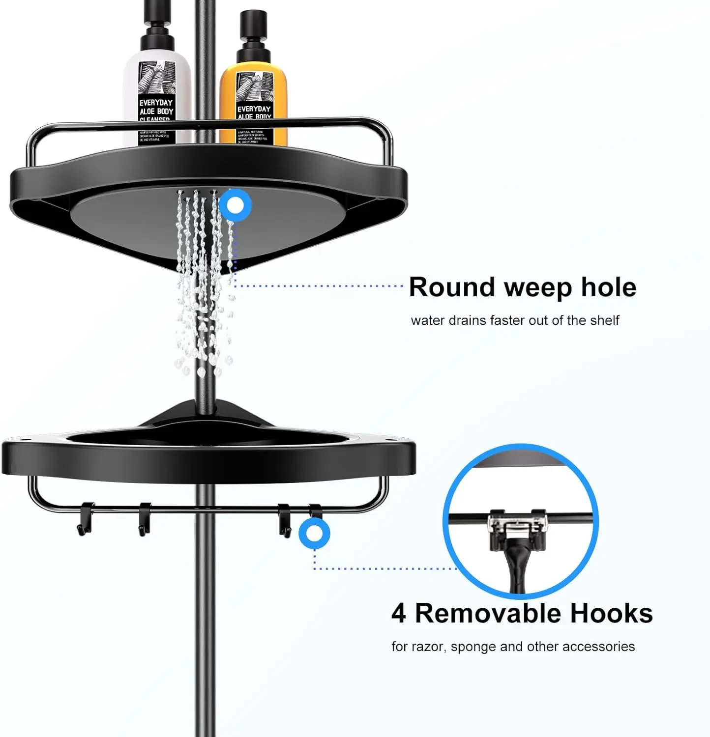 Corner Shower Caddy Tension Pole: Adjustable Stainless Steel Shower Organizer with 4 Tier Shelf for Bathroom Bathtub Tub Shampoo 2