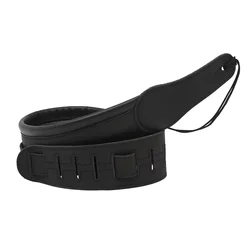 Premium Black Leather Adjustable Guitar Strap - Thickened Shoulder Belt (Black)