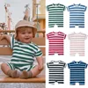 Summer Short Sleeved Baby Rompers 0-2Y Striped Onesies for Newborn Baby Boy Infant Girl Moon Printed Jumpsuit Baby Clothing 1