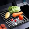 Foldable Kitchen Dish Drying Rack Stainless Steel Bowl Fruit Vegetable Dish Holder Sink Roller Organizer Basket Racks Tool 2