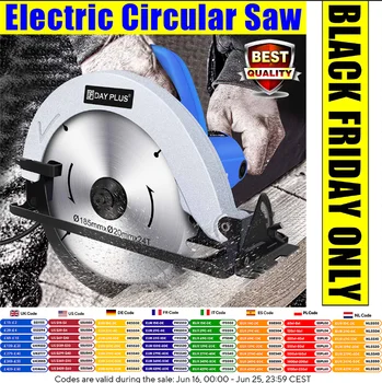 2000W Electric Circular Saw, Full Copper Motor Corded High Power Board Cutting Machine Woodworking Power Tools with 185mm Blade