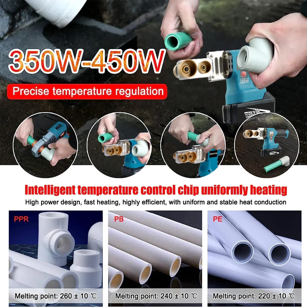 ONEKFYFD Cordless Pipe Welding Machine PPR Pipe Soldering Plastic Welding Tube Heating Hot Melt for Makita 18V Battery