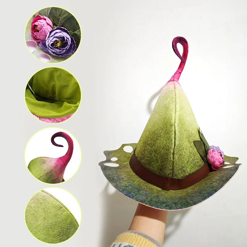 Hallowee Decoration Lotus Leaf Witch Hat Pink Blue Flower Hat