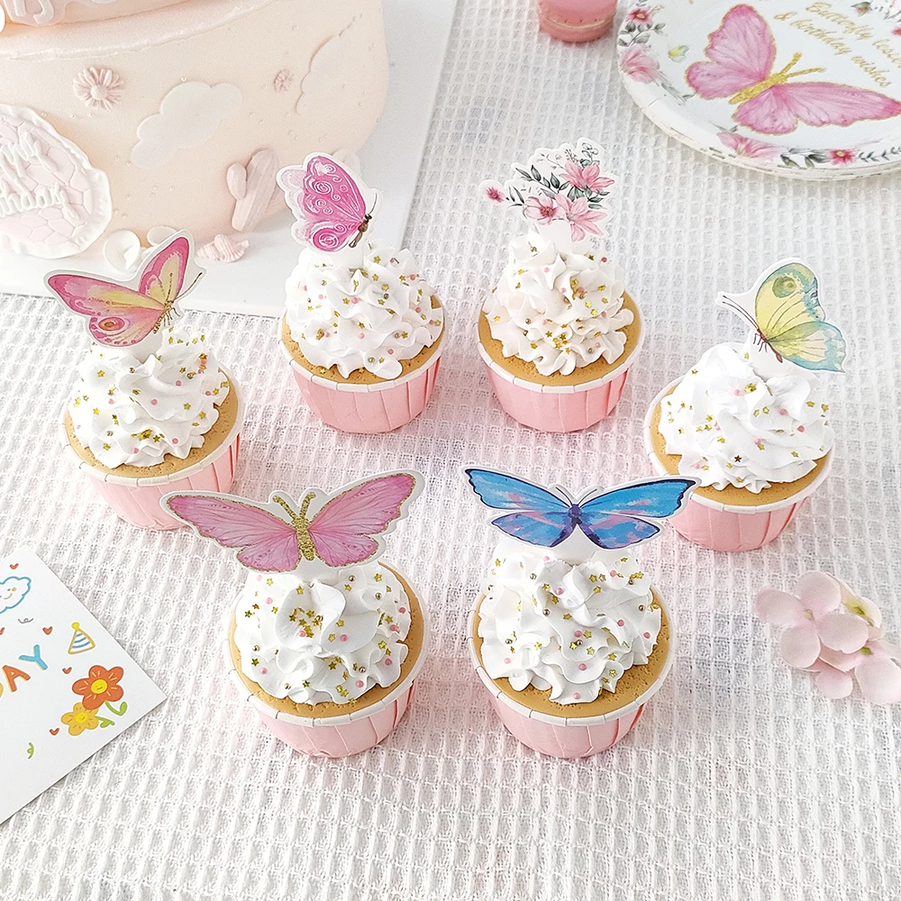 48 pezzi decorazioni per torte farfalla rosa cupcake topper