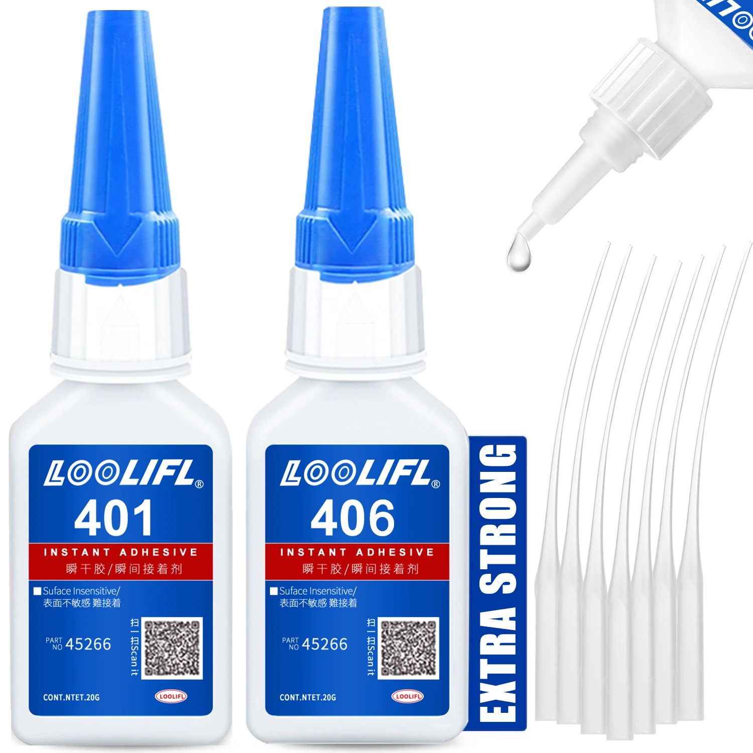 Super Glue LOOLIFL 20ml 401/406 Instant Strong for Resin Ceramic Metal Glass Fast Dry