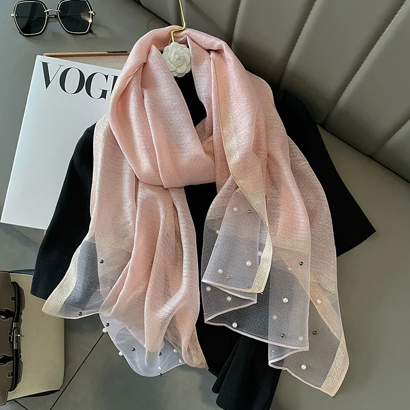 2024 Female Spring Summer 100% Silk Scarf Shade Four Seasons Travel Luxury Fashion Shawl Scarf Beach Scarf Headscarf