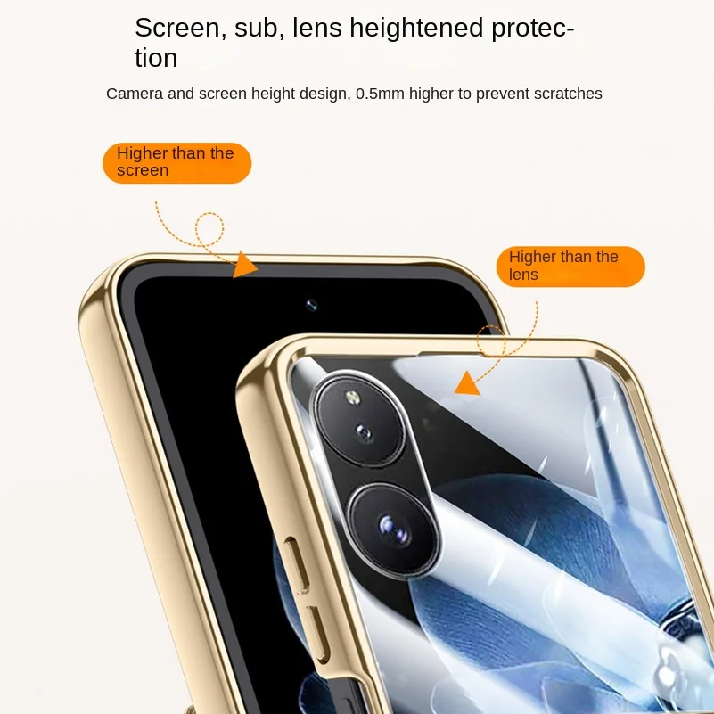 Electroplated Spring Hinged Leather Tempered Glass Protective Case - All-Inclusive Cover