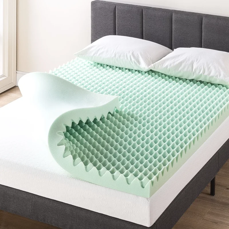 Mellow 4" Egg Crate Memory Foam Mattress Topper with Aloe Vera Infusion, Square Queen