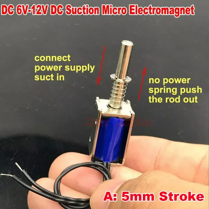 DC 5V 6V 9V 12V 12mm Mini Push-Pull Through Type Micro DC Electromagnet Open Frame Spring Solenoid Magnet Stroke 3mm/5mm