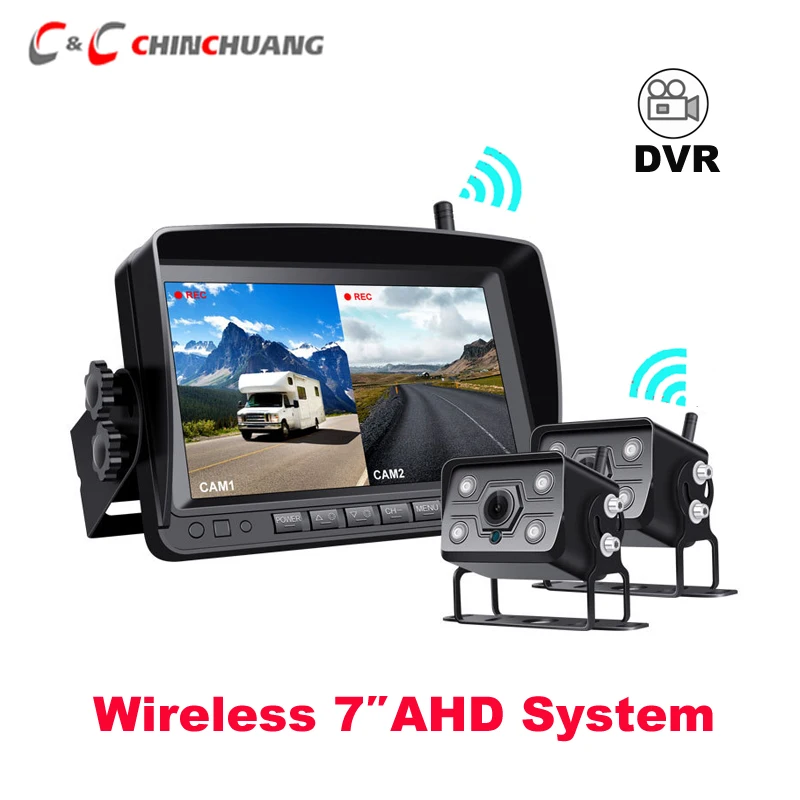 

AHD 1280x720P High Definition Wireless Truck DVR Monitor 7" Night Vision Car Reverse Backup Recorder Camera for Bus RV Van