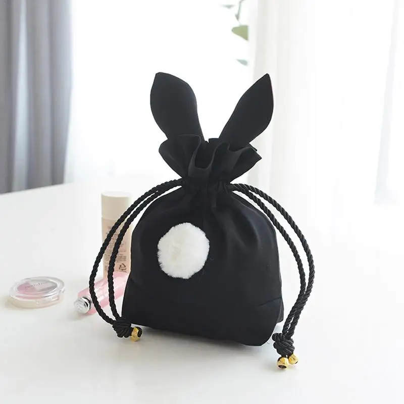

Easter Bunny Ear Bunch Pocket Cute Fur Ball Rabbit Portable Travel Cosmetic Bag Jewelry Storage Bag Festival Decorations