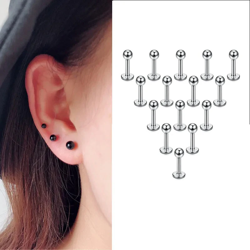 Piercing Jewelry 15Pcs 16G Stainless Steel Lip Rings Labret Nose Studs Monroe Nose Studs Cartilage Tragus Helix Earring 6/8/10/12mm