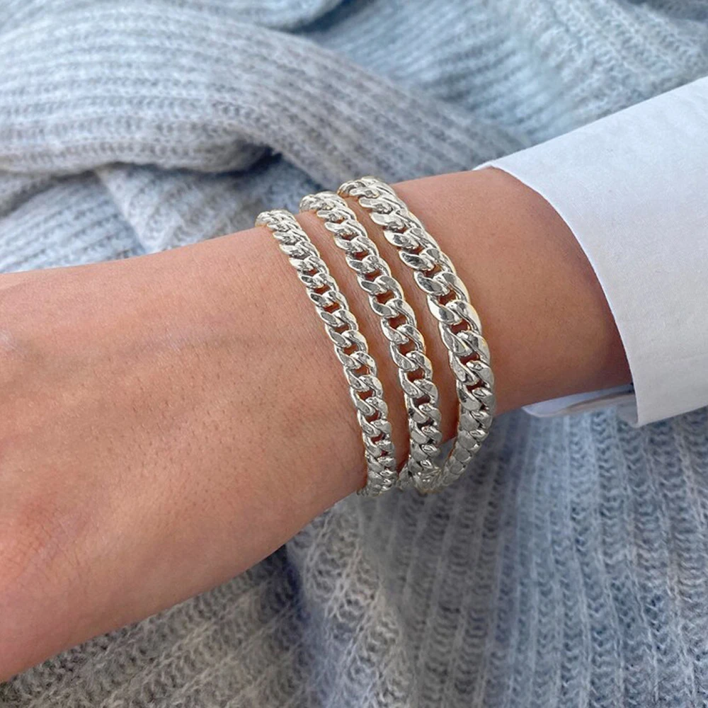 Charm Bracelet Chain Bracelet Stainless Steel Bracelet eManco Silver Color 4MM/6MM/8MM Cuban Chain Bracelets For Men