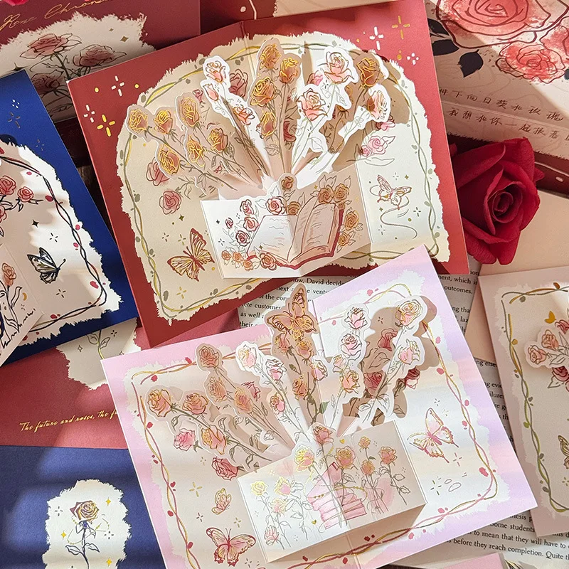 3D Pop-up Creative Card for Wife Friends Valentines Day Gift Wedding Greeting Card Birthday Flower Greeting with Envelope