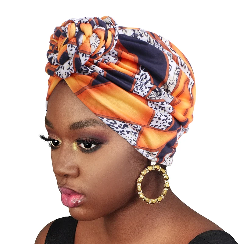 

New Indian Women Braided Top Knot Turban Muslim Hijab Head Scarf Wrap Stretch Chemo Cap Bandanas Hair Loss Headscarf Bonnet Hat