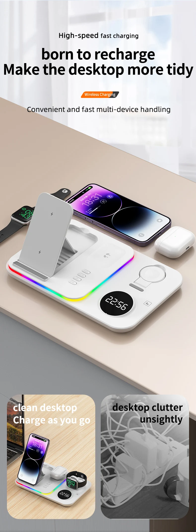 30W 5 in 1 Magnetic Wireless Charger Stand for iPhone 14 13 Pro Max Apple Watch 8 7 Airpods Induction USB Fast Charging Station