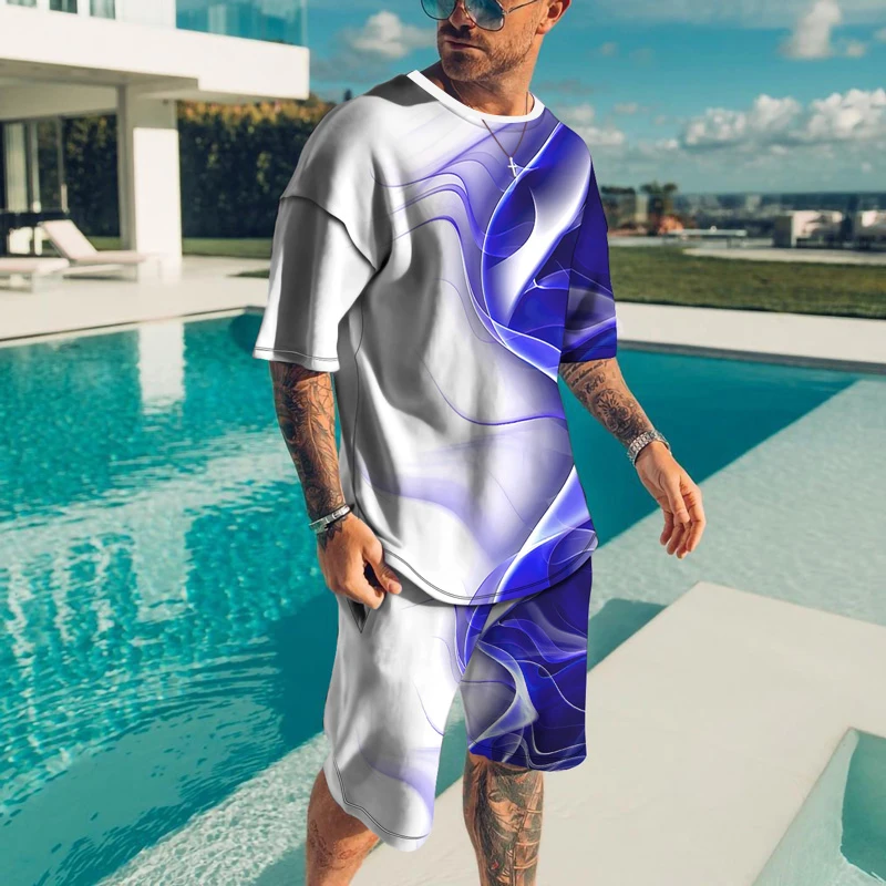 Men 2 Piece Summer Set Fashion Printed Sportwear Short Sleeve Shorts Jogging Suit Oversized Sport Suit Men Tracksuit Streetwear
