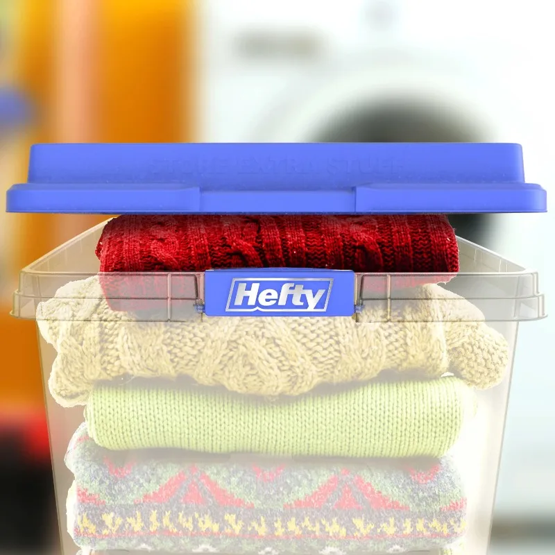 Hefty Hi-Rise Storage Box Red Lid 72 qt