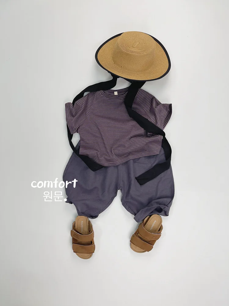 Summer Fashion Children Clothes Boy Girl Baby Loose Striped Basic Short Sleeve T-shirt Thin Kids Cotton Tees Toddler Casual Tops