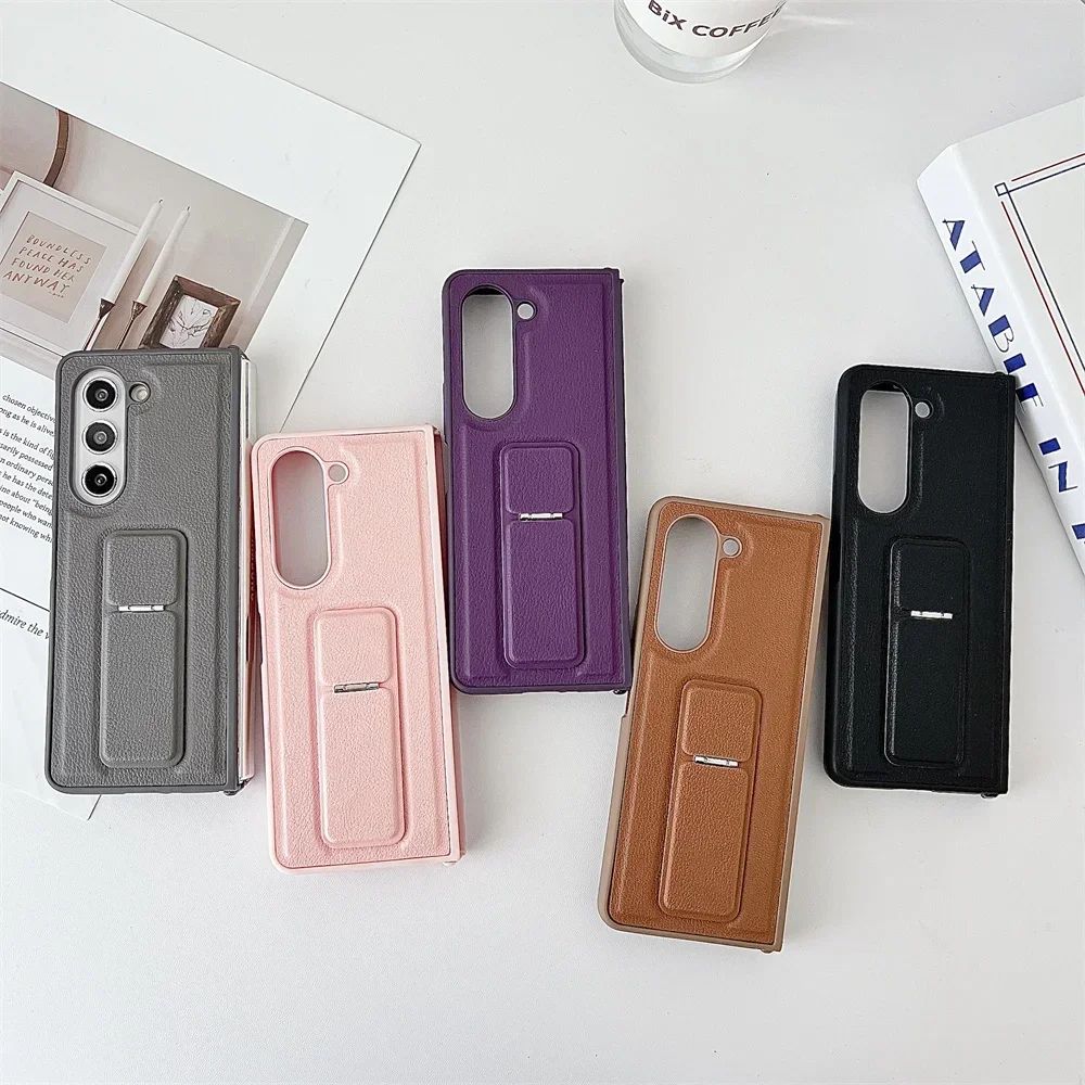 PU Leather Cover with Invisible Bracket - Premium Hard Plastic Phone Case