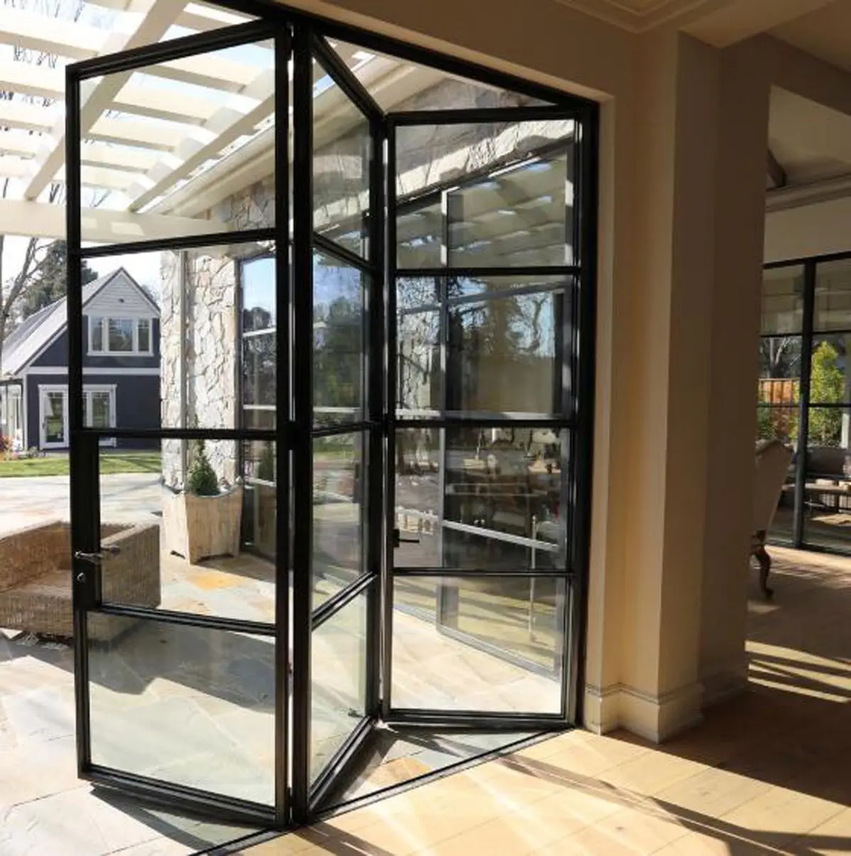 Accordion Type Folding Door Outdoor Multi Locking Folding Patio Doors Metal Frame Exterior Vertical Bi Aluminum Doors