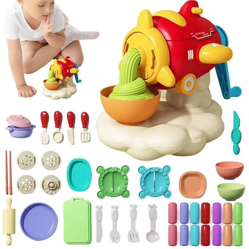 

Play Clay Set 27Pcs Play Airplane Noodle Machine Dough Kit Noodle Maker Party Play Food Set For Kids Children Pretend Toys