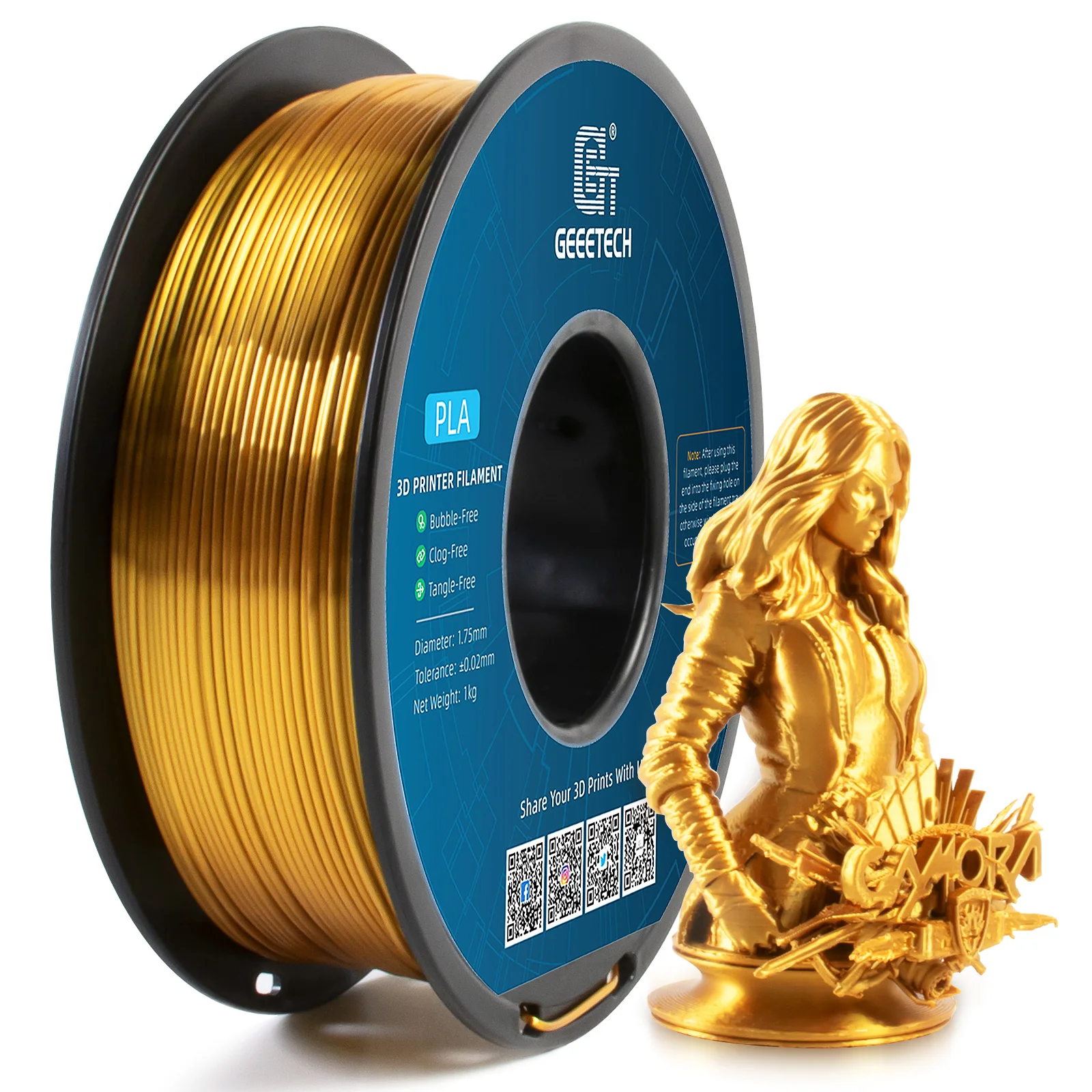 thumbnail image 1 of GEEETECH Silk PLA Filamento 3D Bobina de alambre de 1 kg y 1,75 mm Material para impresora 3D Recargas para impresión 3D Entrega rápida Envasado al vacío, 1 of 5