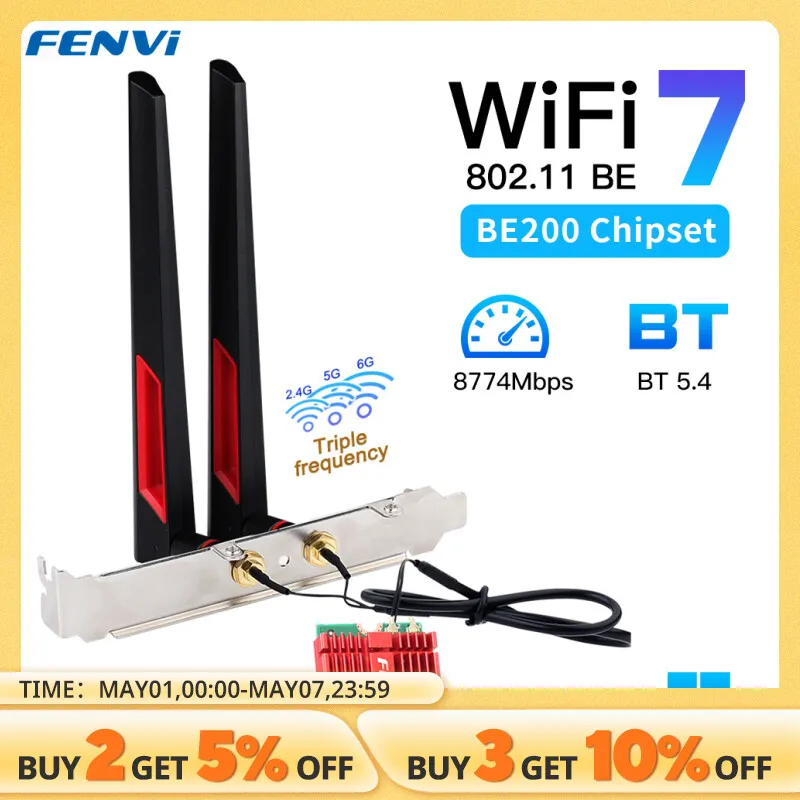 FENVI WiFi 7 BE200 M.2 Wireless Adapter NGFF Network Card 2.4G/5G/6GHz BT5.4 8774Mbps BE200NGW Antenna Desktop For Win 10/11