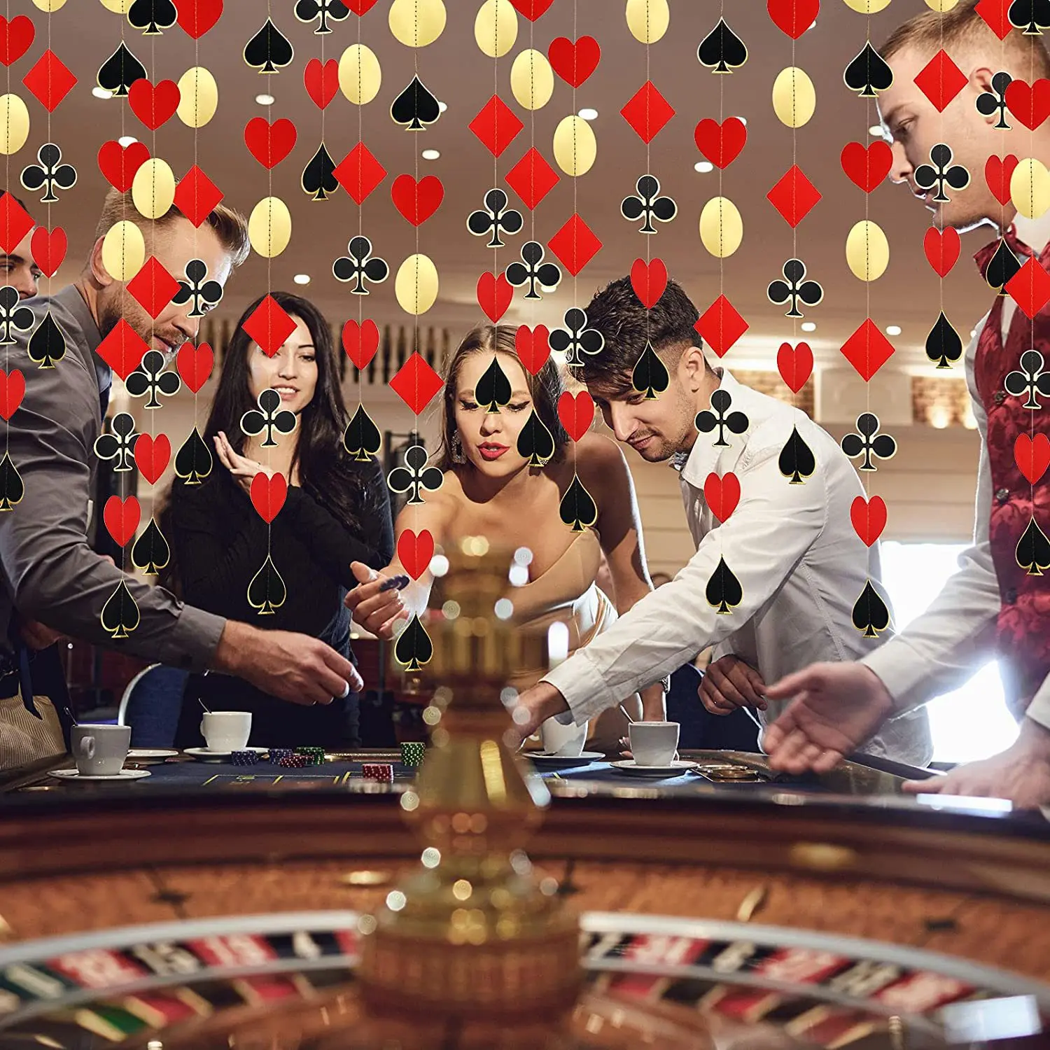 Decoración para fiesta de boda con tema de Casino, corazón de oro rojo,  puntos, pala de diamante, guirnalda de póker, pancarta de fiesta de póker  roja y negra, decoración colgante - AliExpress, image size:1500x1500