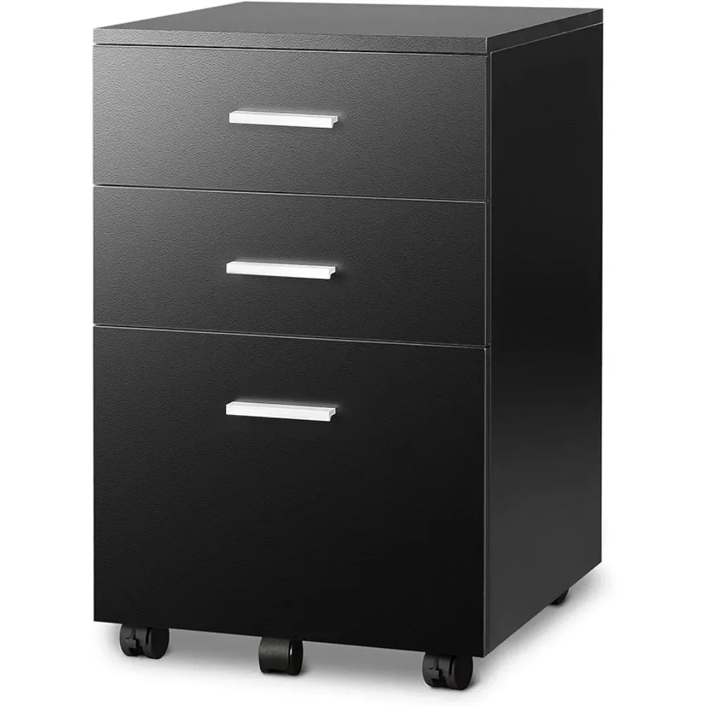 

3 Drawer Wood Mobile File Cabinet Filing Cabinets Rolling Filing Cabinet for Letter/A4 Size Black Freight Free Storage Furniture