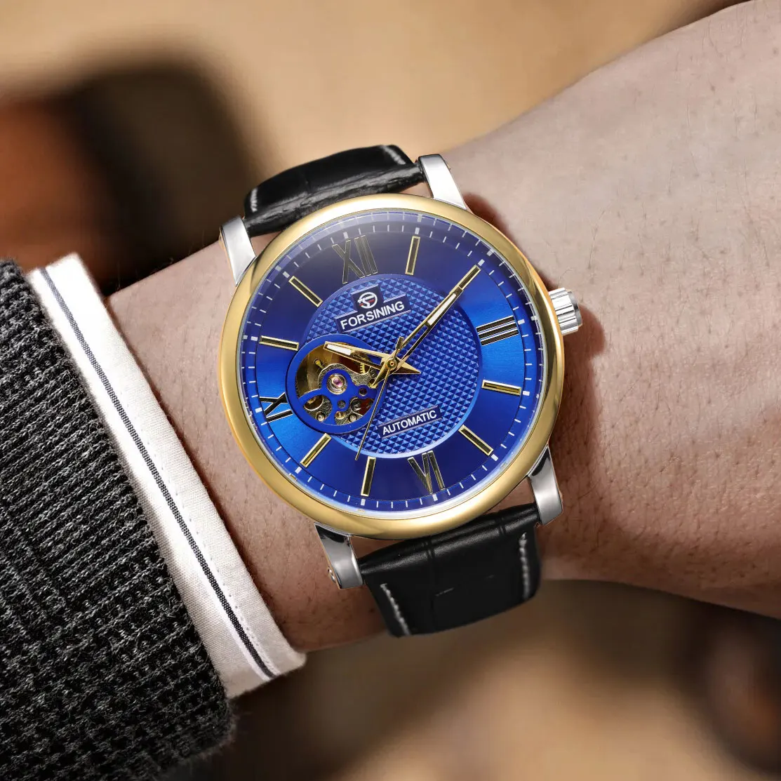 Designer Luxury Man Watch Automatic Movement Skeleton Mechanical Clock Genuine Elegant Male Watches FORSINING