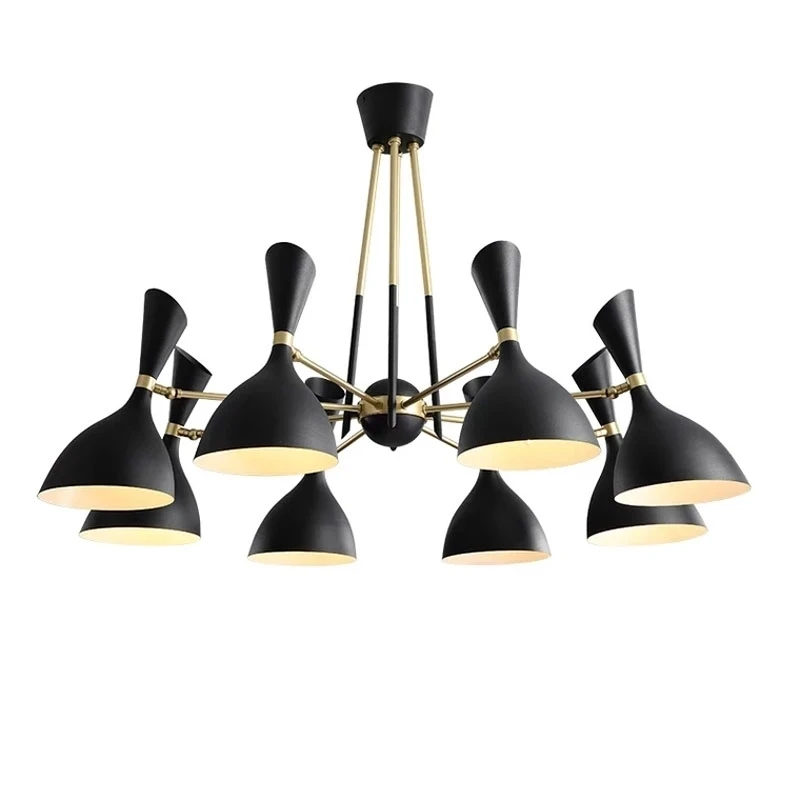 

Nordic Multiple Heads LED Pendente Hanging Lamp For Living Room Bedroom Kitchen Shop Hotel Black White Iron Art Chandelier