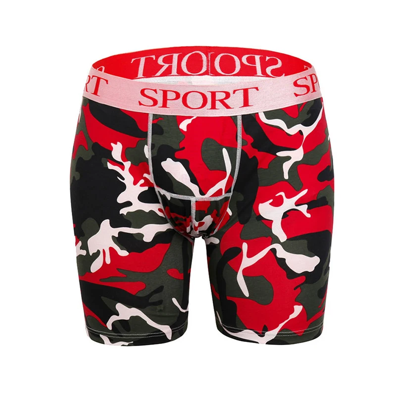 

2Pcs/Lot Men's Plus Size Long Boxer Briefs Camo Running Fitness Sports Cotton Underpants Breathable Long Plus Size Boxer Shorts