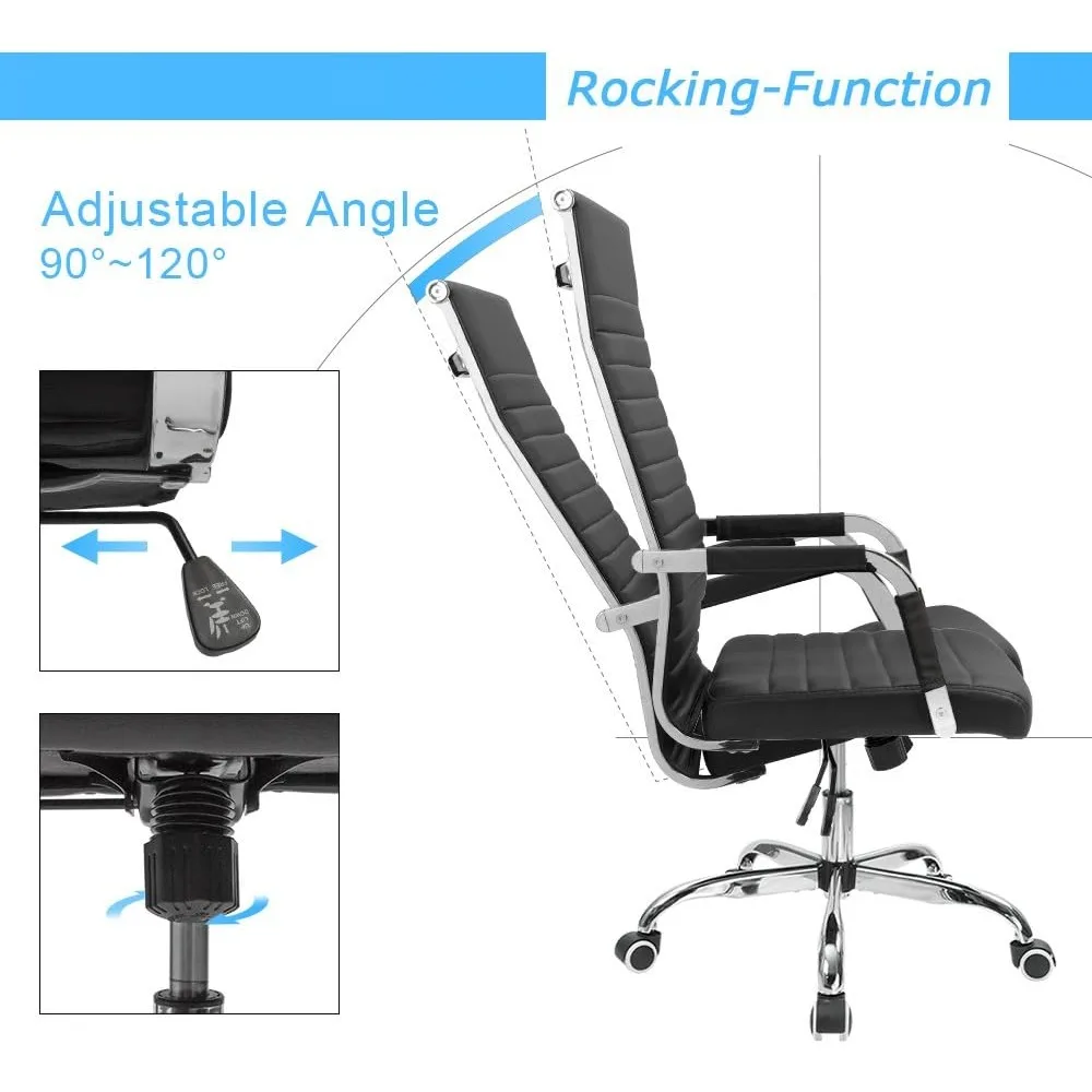 Ribbed Office Chair High Back PU Leather Executive Conference Chair Adjustable Swivel Chair with Arms, Black 6
