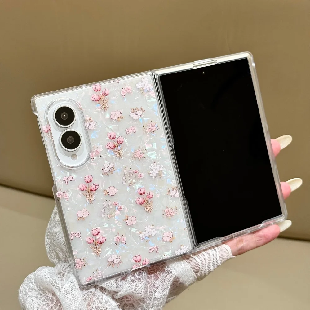 Luxury Floral Tulip Leaf Case with Colorful Shell Pattern