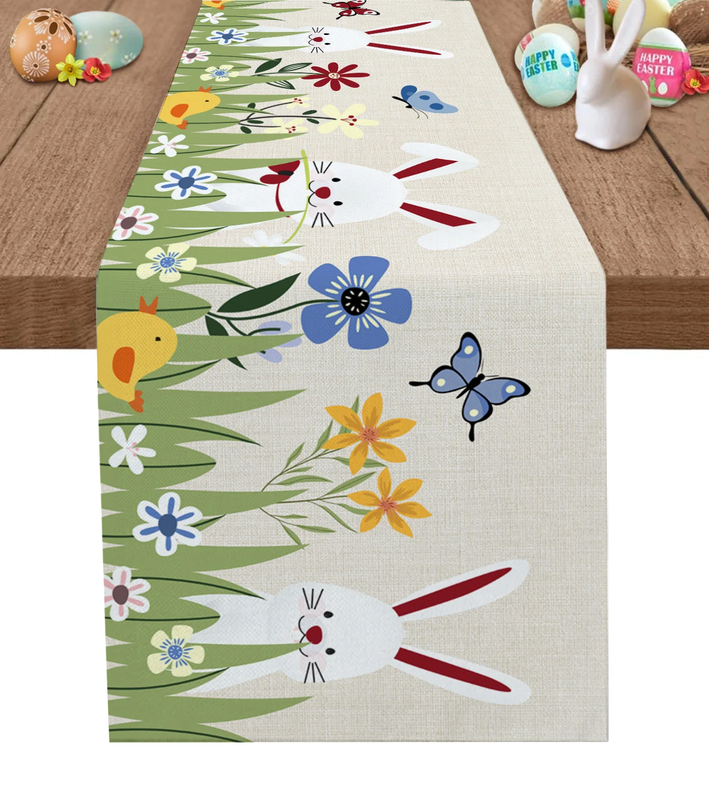 Easter Rabbit Flowers Table Runner Country Decor Tablecloths Table Mats