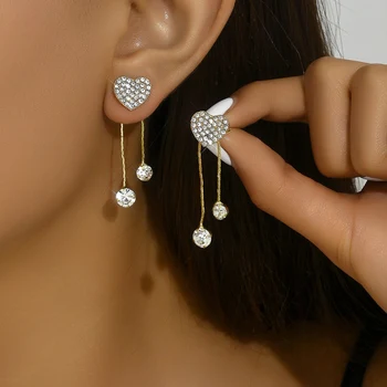 2pcs simple and stylish asymmetric full diamond love earrings suitable for women to attend birthday parties as accessories