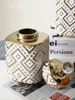 Ceramic Crystal Decorative Jar Checkmate can Geometric Golden Relief Jars Storage Tank Vase Storage container Home Decoration 3