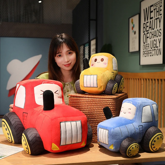 Kawaii traktor peluche spielzeug schöne simulation auto plüsch puppen  gefüllt weiches cartoon traktor kissen - AliExpress