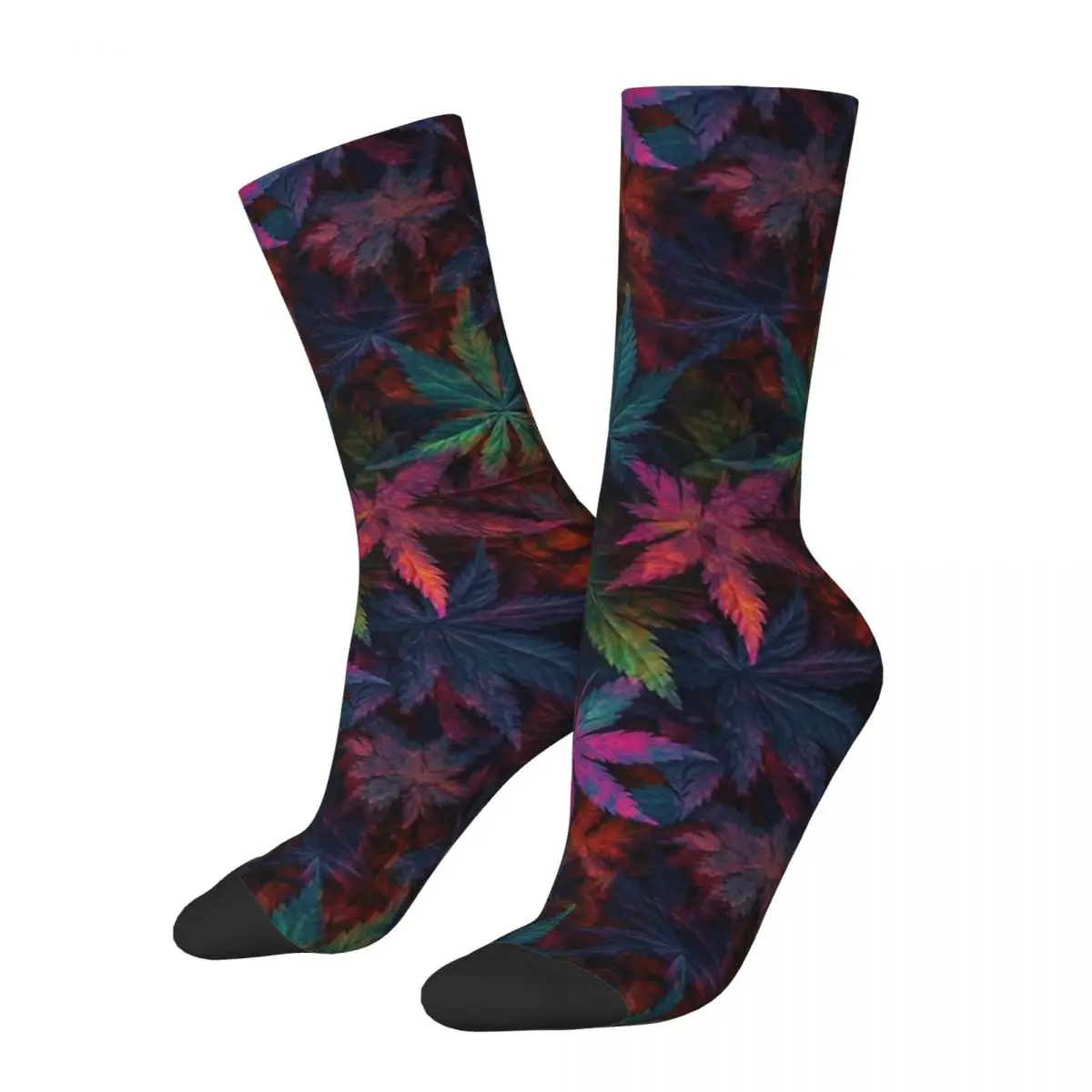 

Vintage Trippy Cannabis Leaf A Psychedelic Pattern Design Men's Socks Weed Leaf Unisex Hip Hop Pattern Printed Crew Sock Gift