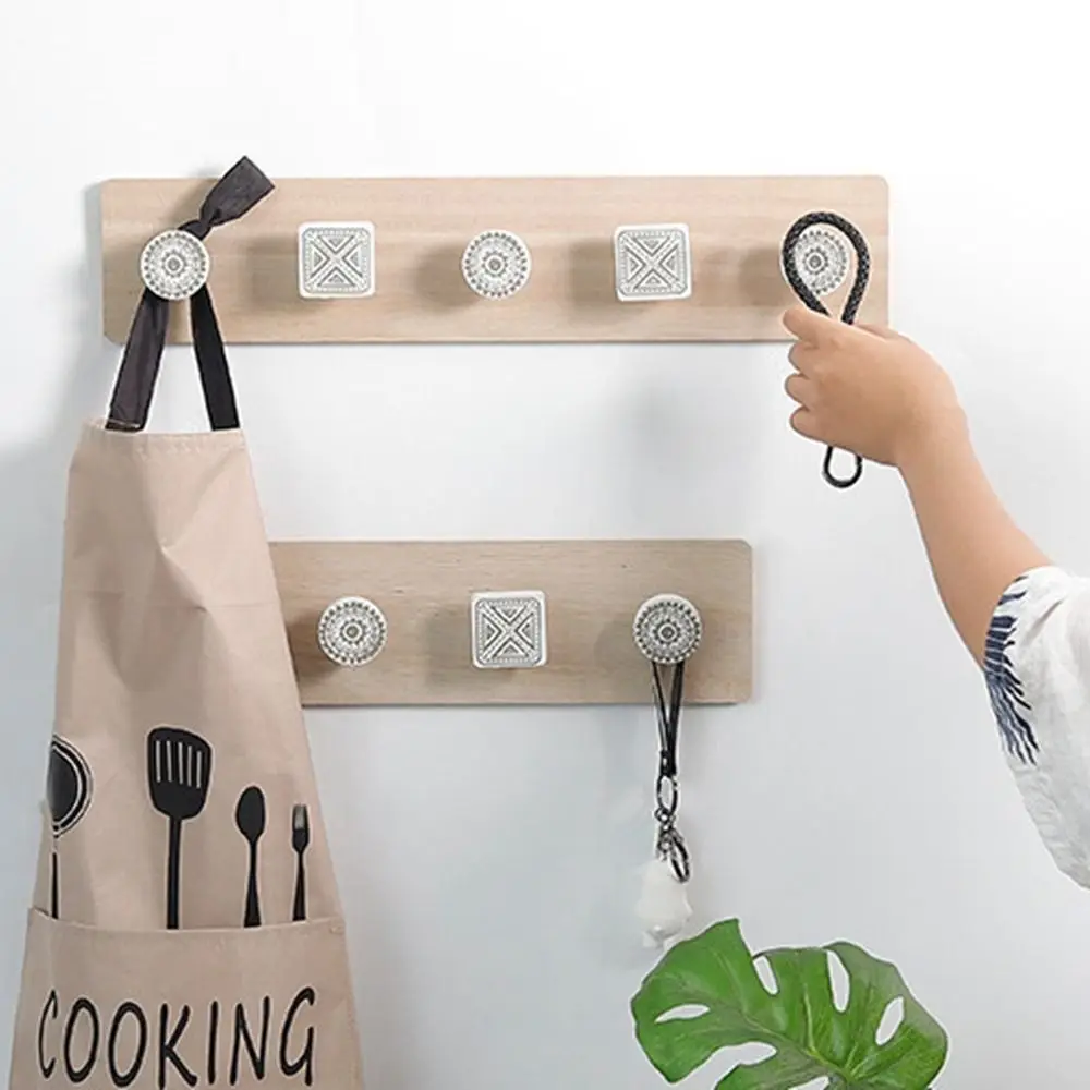 

Wood Wall Hooks High-quality Nordic Style 3/4/5 Hooks Key Holder Clothes Rack