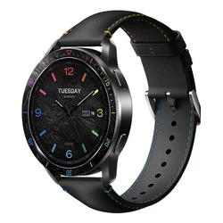 Premium Original Leather Strap - Universal 22MM Cowhide Band - Xiaomi Watch Color 2 (Black - Rainbow)
