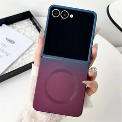 Gradient Color Magnetic Liquid Silicone Soft Back Case - 2 - Piece Set - Galaxy Z Flip5 (Dark Blue - Red)