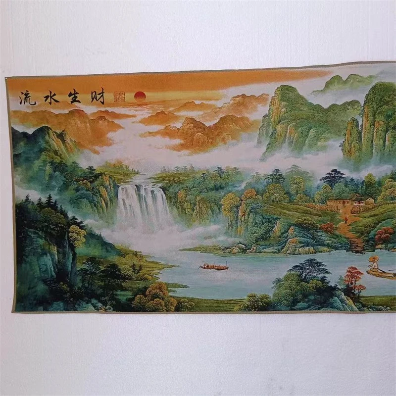 

Thangka, brocade embroidery painting, landscape painting of water making money, exquisite home decoration, auspicious Thangka