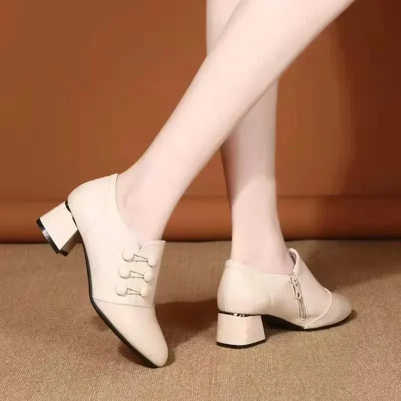 Women's Boots 2025 New Casual Leather Shoes for Women Comfort Office Low Boots Pointed Toe Ladies High Heels Red Wedding Shoes - 6