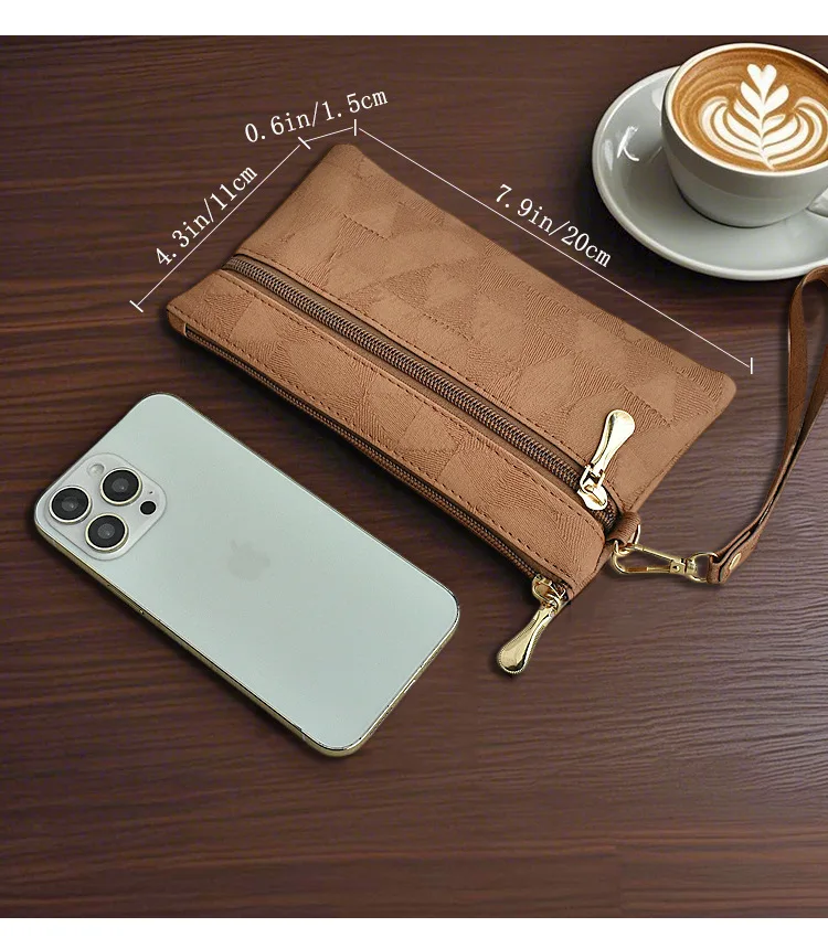 Lange Damen-Geldbörsen aus Leder, einfache modische Clutch-Tasche, lässige Handytaschen für Damen, große Kapazität, Reißverschluss-Geldbeutel für Damen – Detail 3