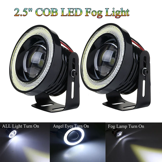 1 Pcs 15W 6000K Car White COB LED Projector Angel Eyes Blue Ring DRL Fog Light Lamp 2.5" With Brackets