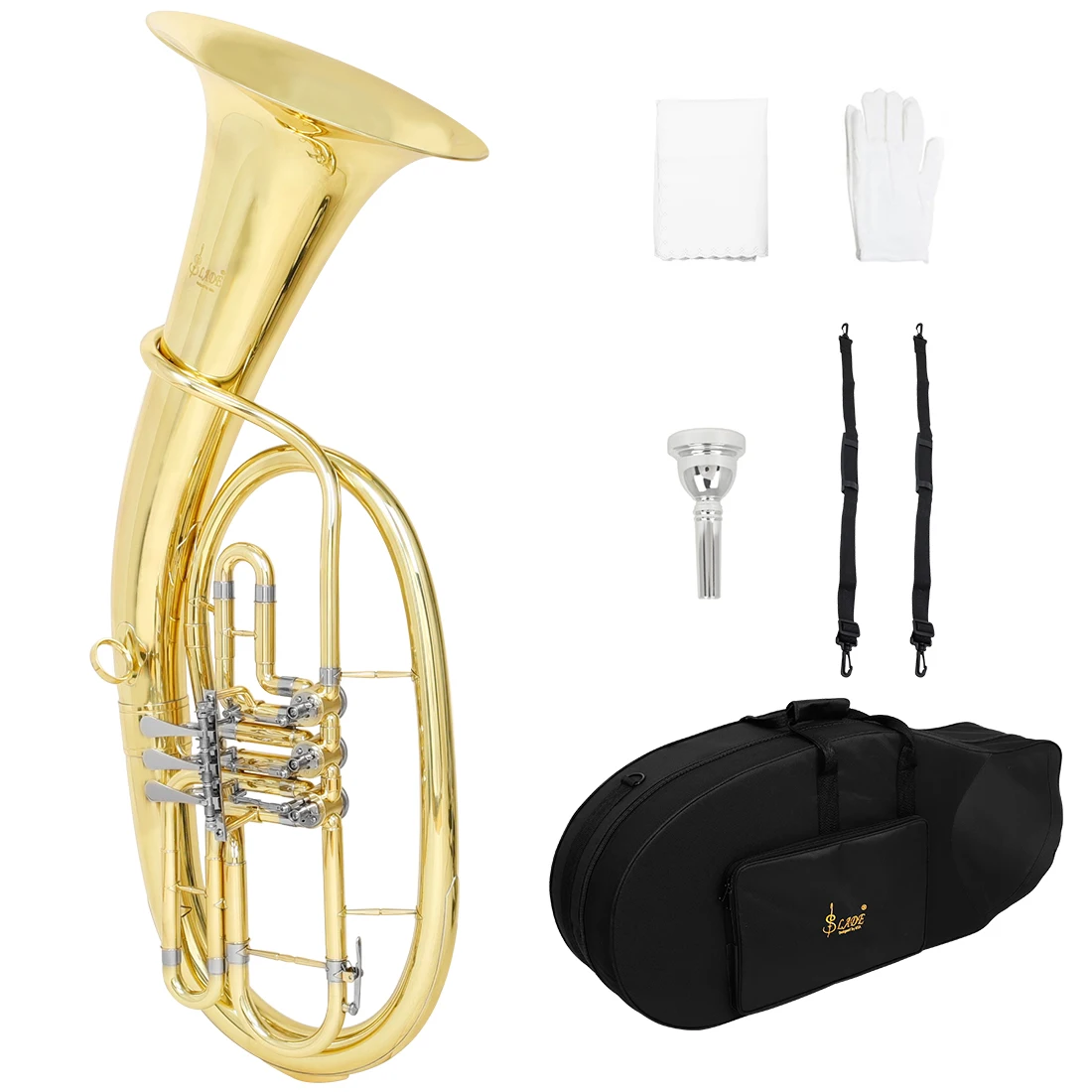 SLADE Tenor Horn Triple Flat Key Brass Body Tenor Horn Profession Brass Musical Instrument with Accessories Wipes Gloves Bags