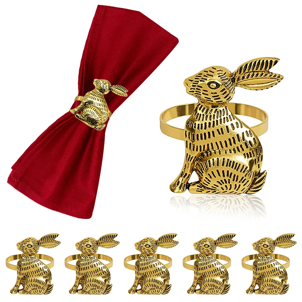 Vintage Gold Silver Napkin Holder Cloth Ring Cartoon Rabbit Napkin Buckle Easter Party Supplies Table Decoration Towel Ring
