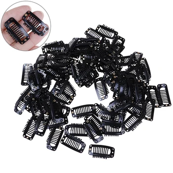 10 Pezzi Clip per Parrucche e Toupet con Base in Gomma, Nere, 9 Denti